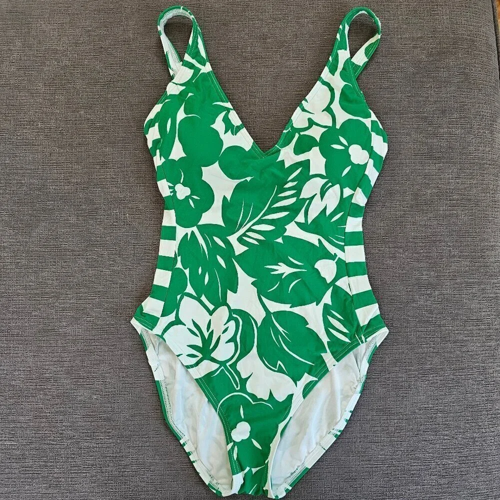 NWT Kate Spade New York Forest Glen Cabana Mix V-neck One-piece Swimsuit Size S